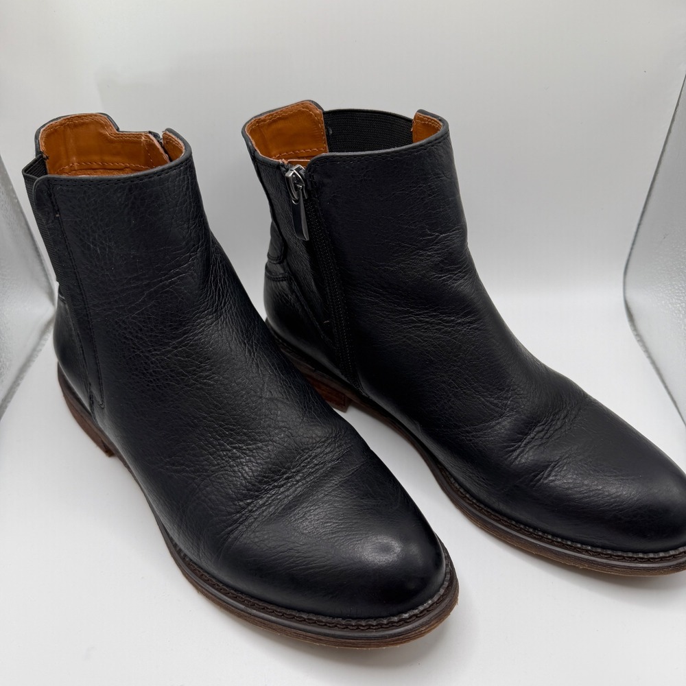 Franco Sarto Horrace Womens Ankle Boots 8M Black Pebbled Leather Side Zip
